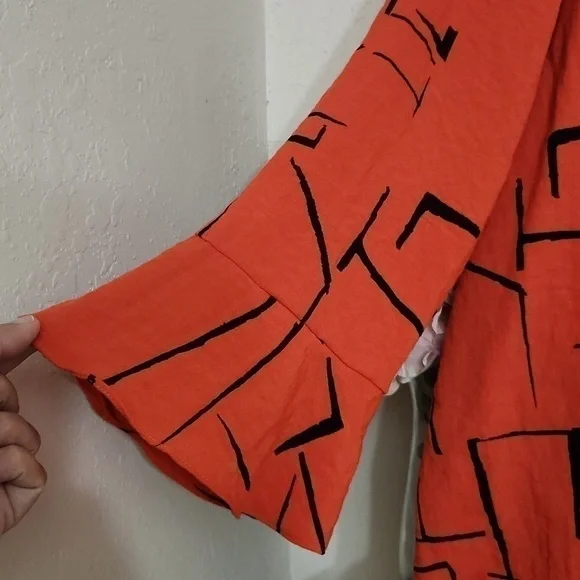 Ali Miles Artsy Art to wear Blouse XL Zipper Back Ruffle Sleeve Collegiate Lux - Picture 2 of 14